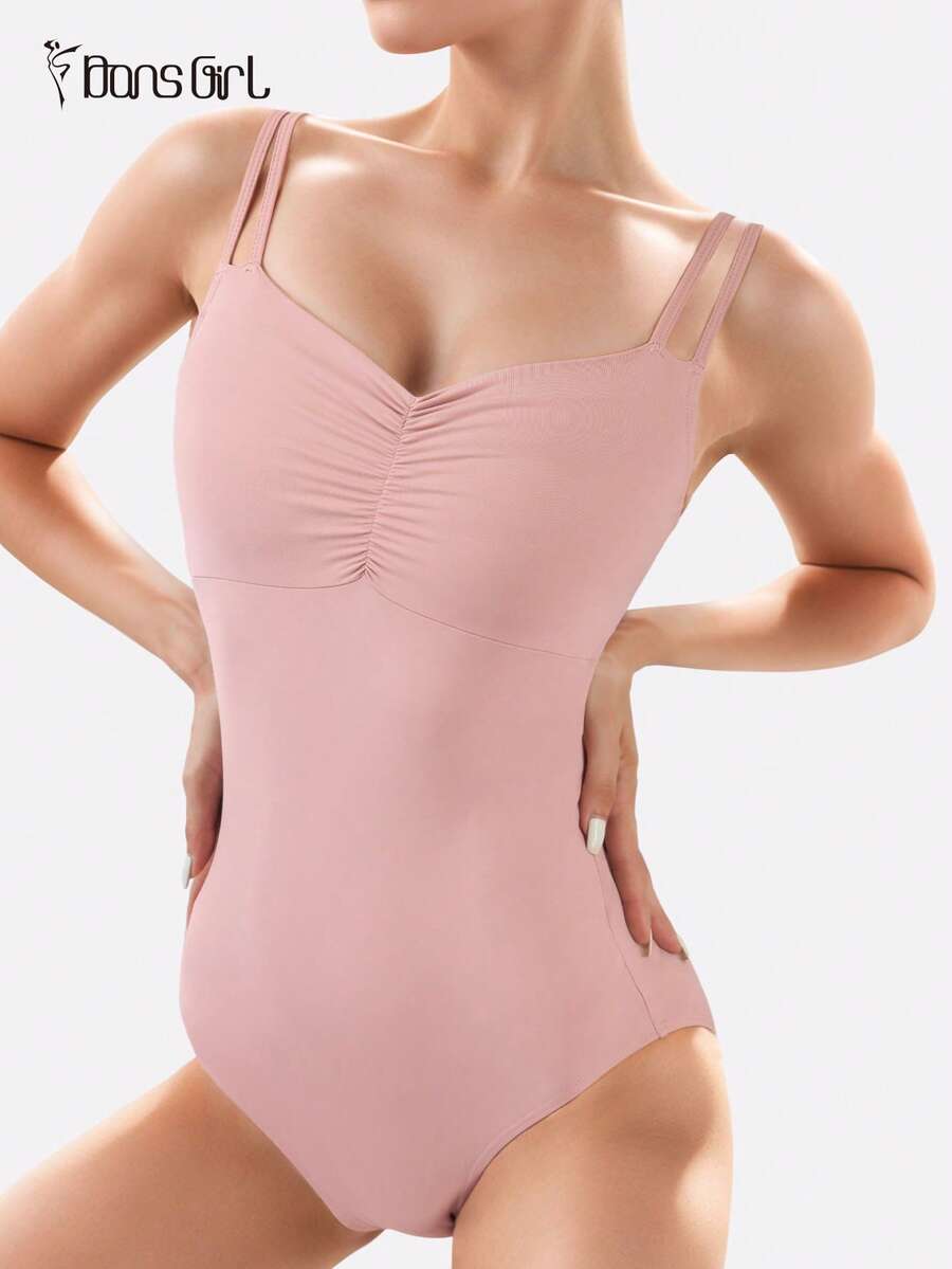 DonsGirl 1 Piece Women's Ballet Leotard With Double Straps - Corset Back & Cross Tie Design, Tight-Fitting For Dance/Gymnastics/Yoga, Performance Costume - 藕粉色 - 查看 1