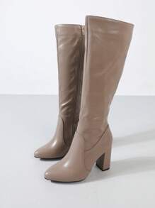 Timesize Stivali alti sopra il ginocchio con tacco chunky rosa, stivali in denim, stivali con platform, scarpe da donna, scarpe da sposa, stivali invernali