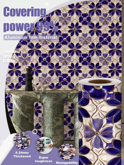 1 Roll 1m/3m/5m Vintage Purple Floral 3D Embossed Classic Style Vinyl Wallpaper, Suitable For Home Decor, Cabinet Renovation, Bathroom Decor, Waterproof, Stain-Resistant, Easy To Clean, Self-Adhesive Wall Paper
