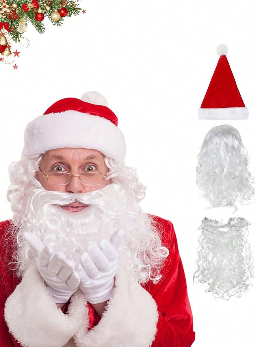 3pcs/1pc Santa Claus Beard And Wig Set, Suitable For Christmas Costumes, Perfect For Holiday Celebrations, Parties And Festive Events. - Multicolor - View 1