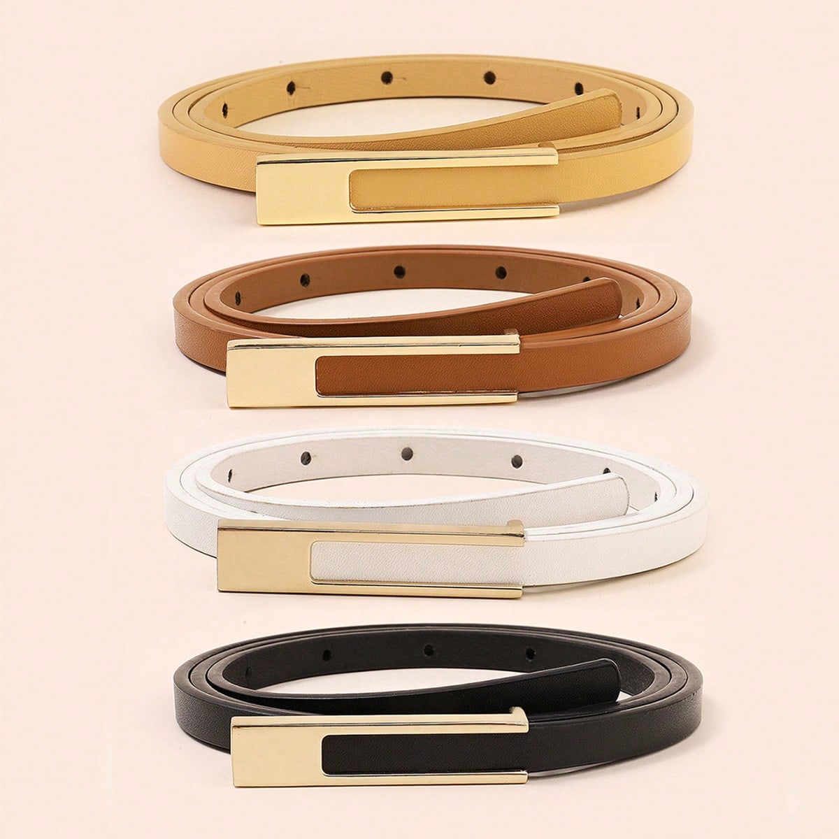 4pcs Women Square Metal Buckle Multicolor Pu Leather Belt Thin Belt Casual Style Dresses Belt Belt Daily Life Normal & Plus Size Summer, School Fall, Autumn, Halloween