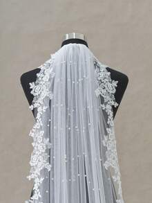 1 pieza Velo de novia con adorno de encaje romántico y decoración de perlas falsas, disponible en múltiples longitudes, incluye peine para el cabello, adecuado para propuesta, compromiso, boda y ceremonia civil, accesorio para el Día de San Valentín