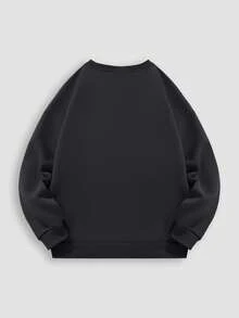 Herren Sweatshirt aus Baumwolle mit süßem Katzen-Muster, ideal für Herbst/Winter, wärmende Fütterung, Rundhalsausschnitt, oversized Passform, lässiger Sweatshirt Pullover, vielseitig einsetzbar für Streetwear und Sport, langärmlig, geeignet für kaltes Wetter, mit weicher Fleece-Fütterung, bequemes Herren Langarmoberteil - Schwarz - Übersicht 2