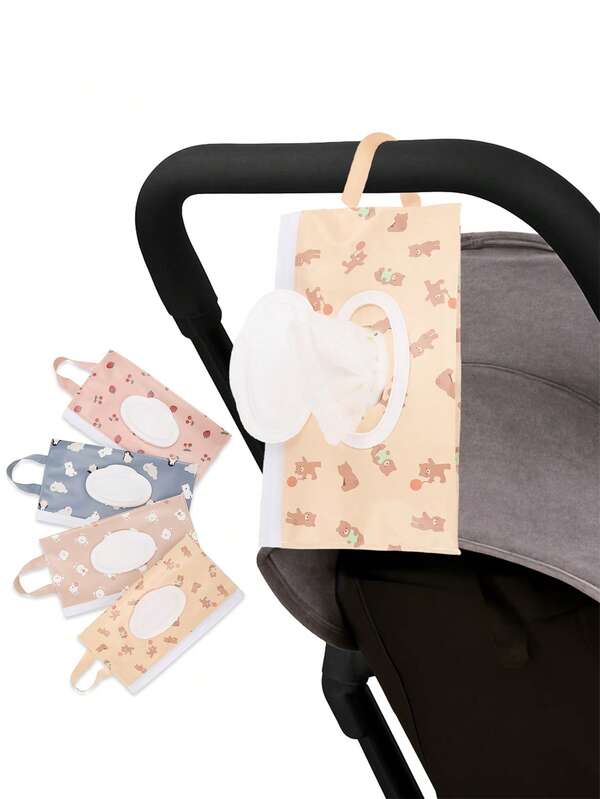 1pc Cartoon Pattern Wet Wipes Storage Bag, Hanging Portable Wipes Dispenser With Dust-Proof Seal Design, Suitable For Home And Outdoor Use