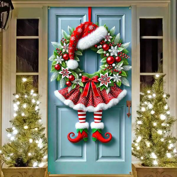 1 Charming Christmas Wreath Door Banner Holiday Decoration, Suitable For Families And Gatherings, No Need For Power, Very Suitable For Pre Christmas Porch And Room Decoration