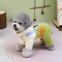 25pcs Big Eye 4-Leg Fleece Dog Clothes, Autumn/Winter Warm Jumpsuit, Casual Printed Pet Apparel For Dogs, Cats, Monkeys, Small Animals - Baby Blue - View 11