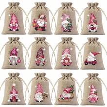 Christmas Linen Gift Bag Set, Santa Drawstring Bag, Suitable For Storing Holiday Party Gifts And Jewelry, Ideal For Christmas And New Year Party Supplies