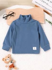 3件套男童休闲可爱T恤套装，柔软舒适，纯色拼接细节长袖高领T恤，秋冬服装 - 彩色 - 查看 6