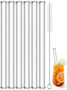 4 Pcs Boba Straw Glass Smoothie Straw Reusable Drinking Straw, Reusable Glass Clear Boba Straws And Brush, 14mm X 215mm Long Extra Wide Drinking Smoothie & Bubble Tea Straws, Vegetable Salad & Milkshake Straws