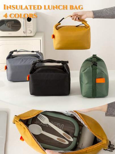 1 件装午餐包隔热便当袋铝箔午餐盒冰袋便携式晚餐野餐食品储存手提包