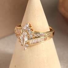 1 Extremely Elegant Gold Lady's Engagement Statement Ring Set With Rhombus-Cut Square Crystal  - Luxury Party Jewelry, Suitable For Banquets And Gifts, Y2K/Party Style Golden Ring Jewelry For Women High Quality - Golden - View 7