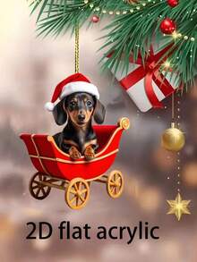 1/3/5 piezas Colgante de perro salchicha acrílico 2D plano - Llavero acrílico navideño, Accesorio de llavero de mascota lindo, Idea de regalo de festival, 2D plano, Mejor para Navidad, Decoración navideña