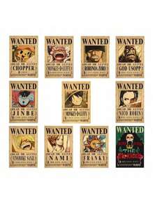 ONE PIECE Zestaw 5-20 sztuk plakatów One Piece Bounty Wanted z papieru pakowego, Anime Gear 5, Luffy, Bóg Słońca, Nika, dekoracja ścienna do salonu w stylu vintage
