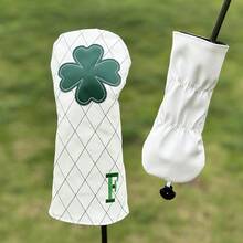 Fresh White Grid Four-Leaf Clover Golf Putter Head Cover - Premium Golf Accessory | Ideal For Young Golf Enthusiasts & Nature-Loving Players - أبيض - مشاهدة 5