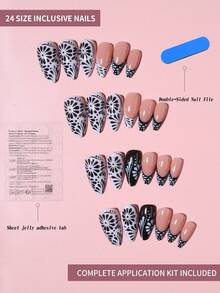 Nâng cấp bộ móng của bạn ngay lập tức! Bộ 24 miếng dán móng tay hình hạnh nhân kiểu Pháp, họa tiết hoa tối giản màu đen, vừa vặn hoàn hảo, bao gồm 1 dũa móng và 1 lọ gel dẻo, phù hợp cho phụ nữ và các bạn gái sử dụng hàng ngày và trong các dịp tiệc tùng. - Nhiều màu - Xem 3