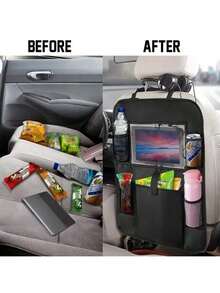 2 Pieces Car Backseat Storage Bag, Heavy Duty Seat Back Organizer, With Touch Screen Tablet Holder, Waterproof Kick Pad Backseat Protector, Suitable For Children Toddler, Car Accessories (Big Pocket) - 2 chiếc - Xem 4