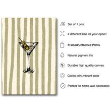 1 件无框/带框波西米亚条纹马提尼厨房墙壁艺术帆布海报印刷简约鸡尾酒酒吧推车艺术复古绘画适用于餐厅、客厅、餐厅、现代家居装饰