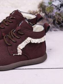 幼儿圆头休闲低帮优雅侧拉链踝靴 - 酒紅色 - 查看 7