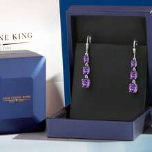 Gem Stone King 3-Stone Leverback Drop Dangle Earrings Women |   925 Sterling Silver |   Gemstone Birthstone |   Oval 8X6MM 7X5MM And 6X4MM |   Fine Jewelry Gifts Her Mom Women Wife - 瑞士藍托帕石,十一月 - 查看 11