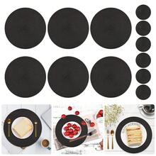 6 Pack Round PP Placemats And Coasters Set - 13.2 Inch Waterproof Non-Slip Table Mats For Dining Decor, Dishwasher Kitchen Tableware - Black - View 1