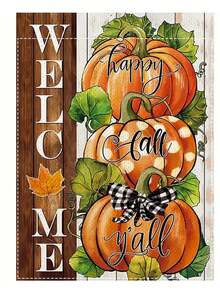 1 Peça/Feliz Dia de Ação de Graças Outono Todas as suas Bandeiras de Jardim Externo, Dupla Face, Bandeira de Campo de Abóboras da Marca Búfalo d'Água de Colheita de Outono, Bandeira Pequena de Feriado Sazonal de Varanda de Fazenda 12 * 18 Polegadas, Sem Mastro