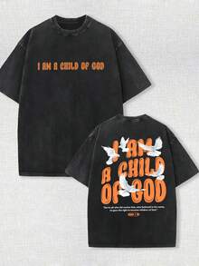 230g Double-Sided Washing, God's Children Printed T-Shirts, High-Quality Batik Cotton Vintage Fashion Brand T-Shirts, Beach-Necessary, Men's Summer T-Shirts, Holiday Gifts, Perfect Gifts. - 黑色 - 查看 1