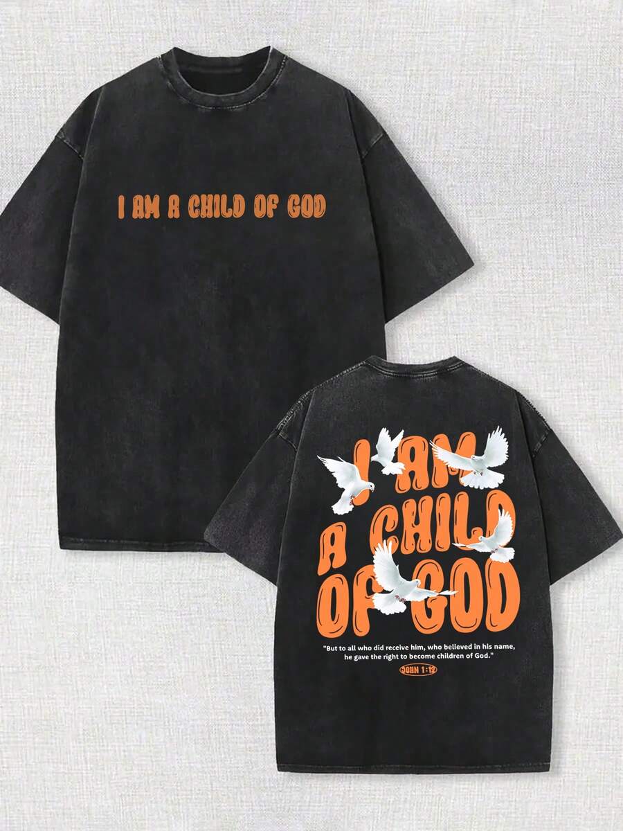 230g Double-Sided Washing, God's Children Printed T-Shirts, High-Quality Batik Cotton Vintage Fashion Brand T-Shirts, Beach-Necessary, Men's Summer T-Shirts, Holiday Gifts, Perfect Gifts. - 黑色 - 查看 1