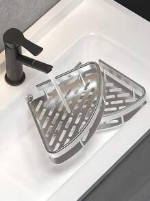 1 Stück Edelstahl Eckduschablage - Einfach zu installieren, wandmontiertes Badezimmerregal-Organizer mit Gitterdesign ohne Bohren, effizientes Trocknen, rostfreier Shampoo- und Zubehöraufbewahrungsständer, platzsparend für Küche und Bad, moderne Badaccessoires, langanhaltend Badezimmerartikel, Badezimmer-Organizer und -Aufbewahrung