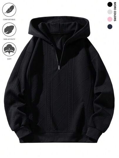 Men's Loose Casual Hooded Half-Zip Sweatshirt , Fall