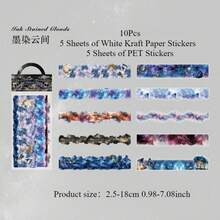 10 件海滩、海滨、云彩、油画、森林、风景贴纸、长装饰贴纸、物品装饰贴纸、手册材料贴纸优质防水乙烯基贴纸适用于剪贴簿、日记本和笔记本电脑 - 耐用且装饰性的成人剪贴簿用品贴纸书架透明贴纸书封书贴纸书