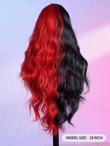 黑色和红色/白色 U 型蕾丝假发 4*2 28 英寸水波长假发合成纤维耐热假发万圣节、化妆舞会装扮、节日角色扮演头带。不给糖就捣蛋弹性网帽适合所有人完全机器制造，适合日常聚会，高品质女士天然美丽合成柔软假纤维头发圣诞节 - 拼色 - 查看 6