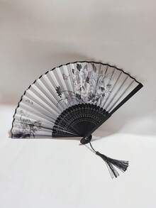 1 Peça Leque Dobrável Retrô, Leque de Mão de Bambu com Borla, Leque de Bambu, Leque Pintado, Leque de Mão Dobrável, Leque de Mão para Casamento, Leque Decorativo, Leque Dobrável Estilo Antigo, Leque Dobrável Estilo Chinês Moderno, Leque Dobrável Chinês Clássico e Elegante com Flor, Leque de Pintura a Tinta, Leque Dobrável para Casamento, Leque de Bambu Portátil, Leque Dobrável de Verão para Fotografia