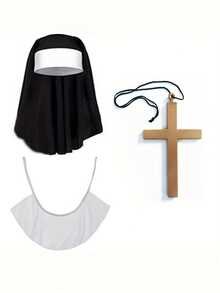 1 Set Women's Nun Costume Outfit (Includes Headpiece, Scarf, Cross, Thigh High Socks) For Halloween Party Role Play