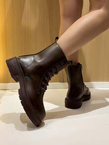 Women's Side Zipper Design Casual Everyday Ankle Boots - Coffee Brown - View 2