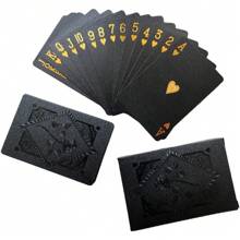 Black Gold Foil Poker Playing Cards, 54 Sheet Waterproof Deck, For Party And Game