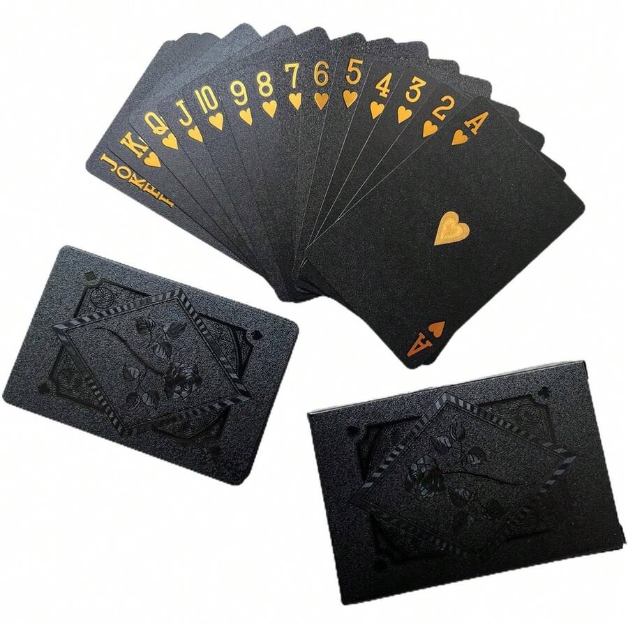 Black Gold Foil Poker Playing Cards, 54 Sheet Waterproof Deck, For Party And Game