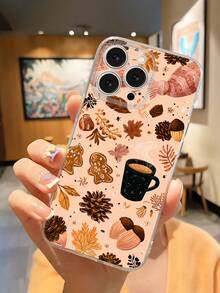 1pc Autumn Leaf, Gingerbread Man, Nut Pattern UV Printed Phone Case Compatible With IPhone 16/16Plus/16Pro/16ProMax, 13/13Pro/13ProMax, 12/12Pro/12ProMax, 11/11Pro/11Pro Max, 7/8, X/XS, S25/S24/S23 And Compatible With Samsung,International Version, Not The Domestic Version - Clear - View 3