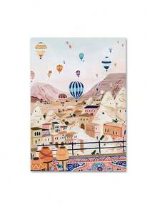 1 pieza Pintura en lienzo de arte de pared con ilustración minimalista abstracta de paisaje, ciudad, viaje y fruta para decoración del hogar y sala de estar