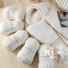 MERINO NO.5 针织纱，5 包*100 克，共 500 克，编织毛衣、帽子、围巾，手工纱线，初学者编织，中等粗度针织纱，多种颜色可选 - N0.5羊毛 - 查看 9