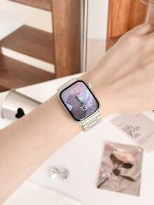 1 chiếc dây đeo đồng hồ bằng thép không gỉ chống oxy hóa, có thể điều chỉnh, thời trang, tương thích với Apple Watch 38mm, 40mm, 41mm, 42mm, 44mm, 45mm, 46mm, 49mm, phù hợp với các dòng Series 11/10/9/8/7/6/5/4/3/2/1/SE, dây đeo đồng hồ thông minh, phụ kiện, quà tặng ngày Valentine và quà tặng cho phụ nữ, dây đeo đồng hồ thông minh - màu ánh sao - Xem 3