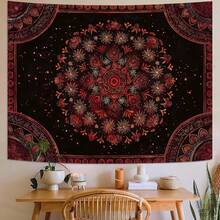 Boho Mandala Tapestry Wall Hanging Bohemian Floral Flower Medallion Tapestry Aesthetic Wall Art Large Green Yellow Hippie  Tapestries, Vintage Wall Decor Banner For Living Room Bedroom Dorm Home Decor(40x30inch/60x40inch/60x51inch/80x60inch) - 2-黑色 - 查看 2