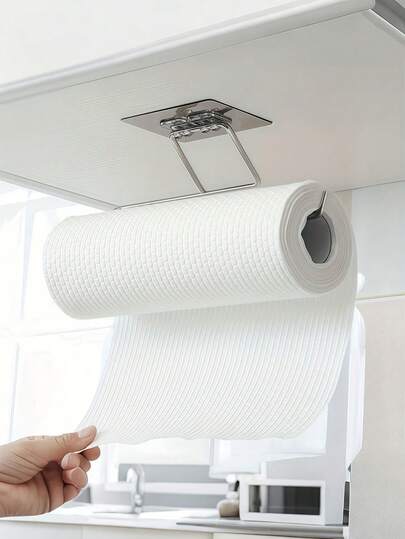 1pc Non Perforated Bathroom And Kitchen Towel Rack, Strong Adhesive Tissue Roll Rack, Space Saving Multi-Purpose Storage Container For Bathrooms, Countertops, And Cabinets - Can Accommodate Multiple Rolls, Easy To Install, Wall Mounted Storage Design, Stainless Steel Construction, Essential For Daily Life Bathroom Accessories Bathroom Tools