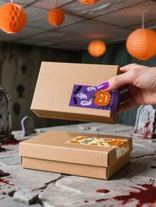 4pcs/Sheet Happy Halloween Sealing Stickers, Large Rectangular Gift Box DIY Packaging PVC Stickers
