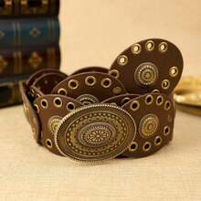 1 pieza Cinturón de mujer de PU con hebilla redonda para ojos hinchados, estilo bohemio de moda, adecuado para uso diario en verano, escuela en otoño, otoño y Halloween - Cafetería - Ver 9