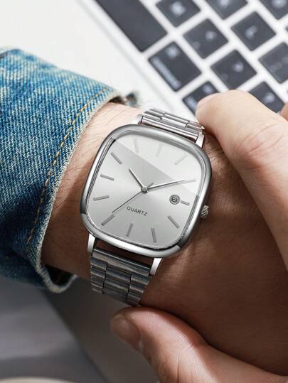 1pc Watch, Classic Square Dial Calendar Display, Minimalist Stylish Quartz Wristwatch, Horloge Box Not Included view 2