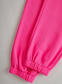 Autumn And Winter Plush 2 Pieces Set Customization, Sports Hooded Sweatshirt, Sweatpants, Personalized Customization, Add Your Own Image (Badge Design/Company Logo/Family Photo/Selfie) - Hot Pink - View 10