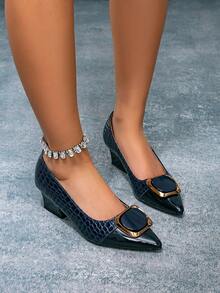 Jesień/zima 2025 Damskie szpilki z noskiem w szpic, metalową klamrą w kolorze jabłka, modna, z teksturą kamienia, wygodne, wsuwane buty do użytku na zewnątrz, eleganckie, wygodne, seksowne, na imprezę na świeżym powietrzu, do biura, na co dzień, eleganckie buty robocze na wysokim obcasie