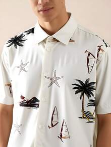 MIVADA Camisa Masculina Estampada de Verão – Conforto e Estilo Tropical - Branco - Visão 4