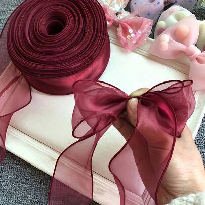 9-Meter/Roll Ribbon Bouquet Gift Wrapping Birthday Cake Baking Border Decoration Satin Ribbon Handmade DIY Bow