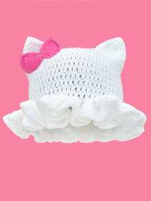 1 件手工钩针编织猫耳波浪帽，男女通用秋冬保暖 Y2K 街头嘻哈头饰，适合万圣节、圣诞节、DIY 秋季服装的可爱暗黑风格 - 彩色 - 查看 2